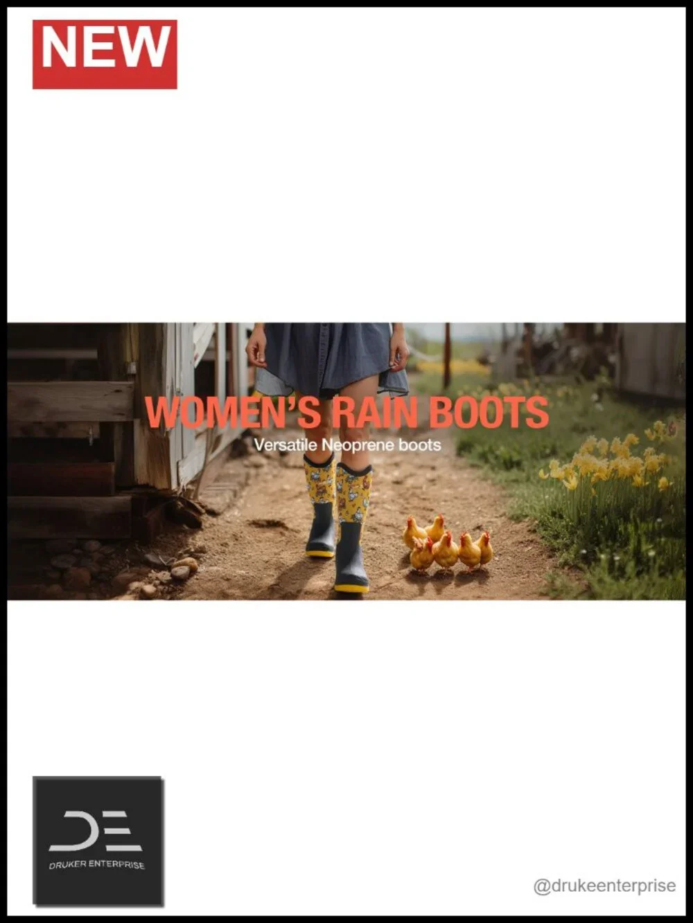 Waterproof Mid-Calf Rain Boots, Anti-Slip Neoprene Mud Boots for Gardening